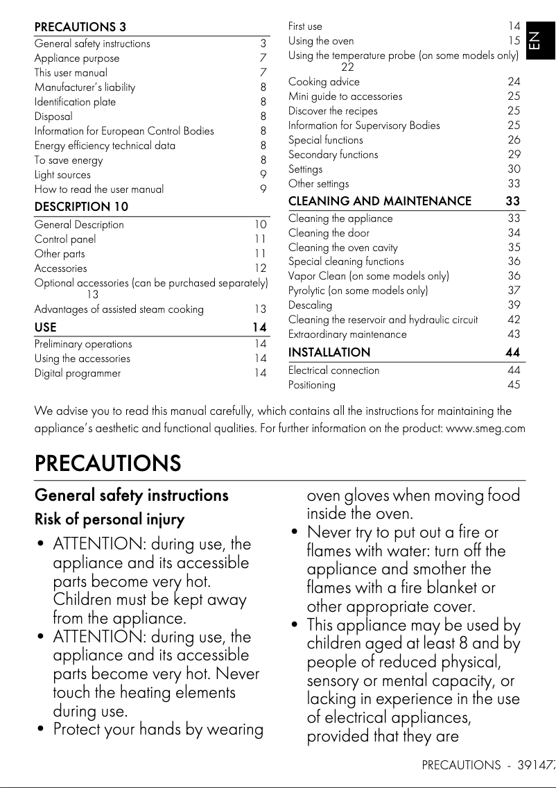 Page 1 of the manual User Manual Smeg SOPA6302S2PX