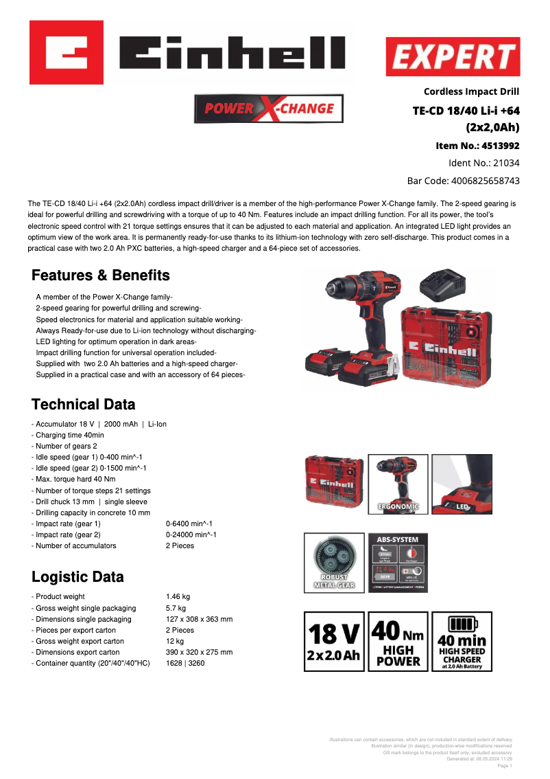 First page image of the manual for TE-CD 18/40 Li-i