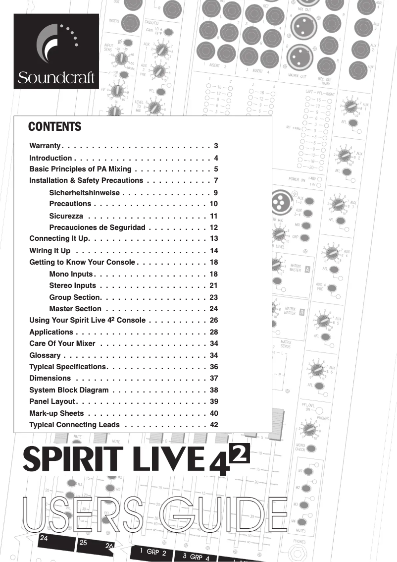 Page 1 of the manual User Manual Soundcraft Spirit Live 4-2