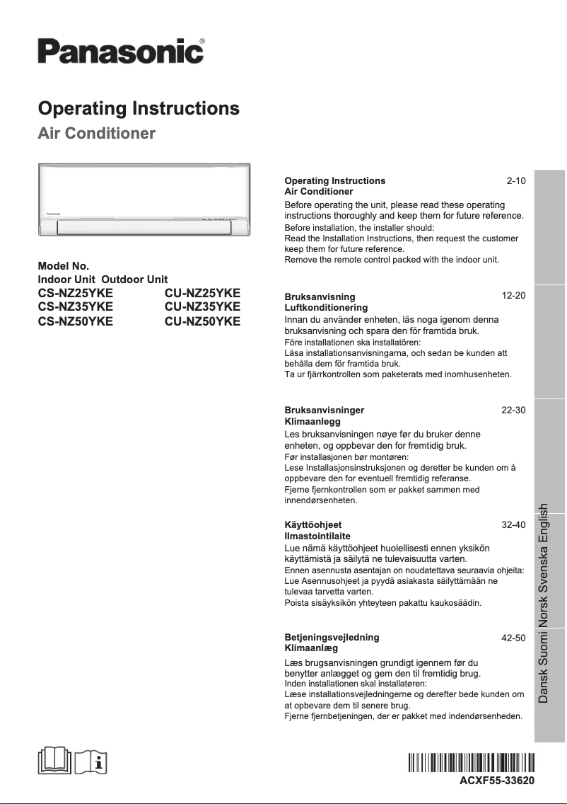 First page image of the manual for CU-NZ35YKE