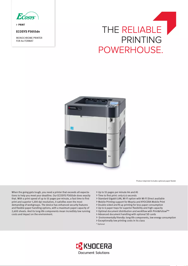 Page 1 of the manual Technical Sheet Kyocera ECOSYS P3055dn