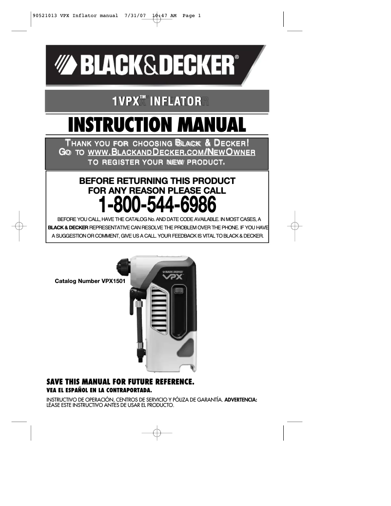 First page image of the manual for VPX1501
