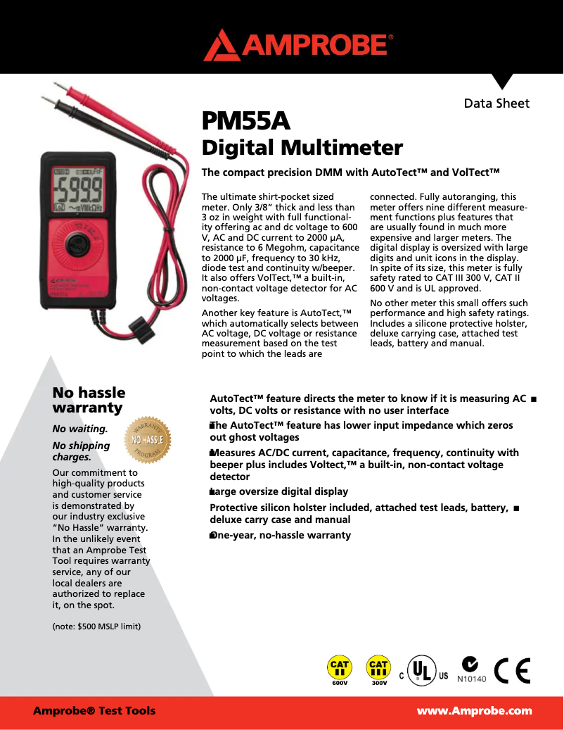 Page 1 of the manual Technical Sheet Amprobe PM55A