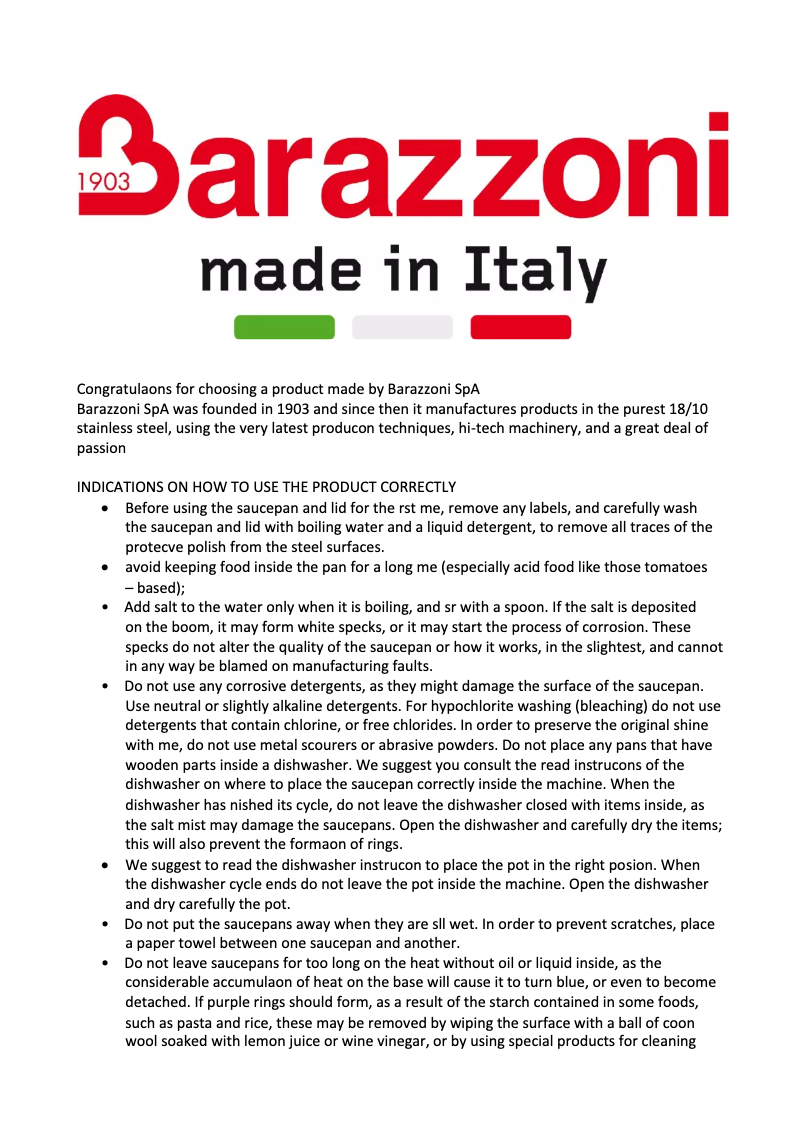 Page 1 of the manual User Manual Barazzoni 42014802280