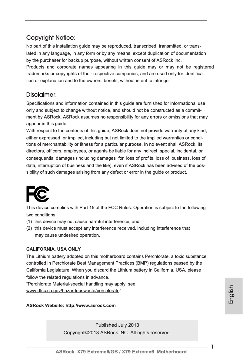 Page 1 de la notice Manuel utilisateur Asrock X79 Extreme6/GB