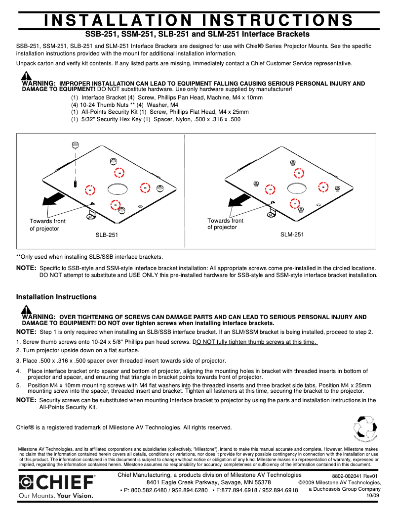 Page 1 of the manual User Manual Chief RPMA251