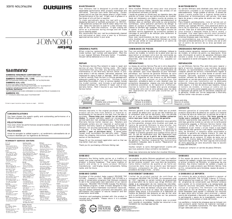 Page 1 of the manual User Manual Shimano Chronarch 100A