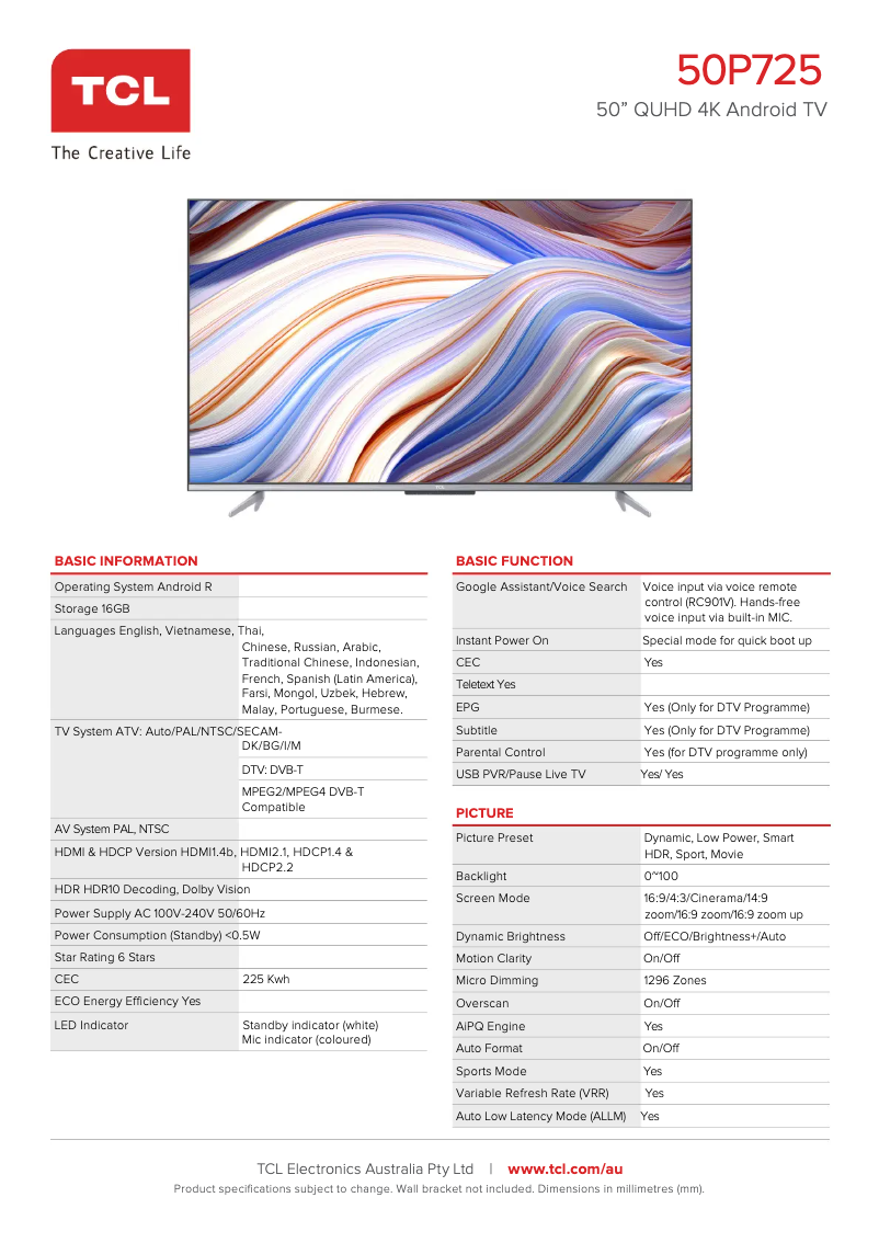 First page image of the manual for 50P725