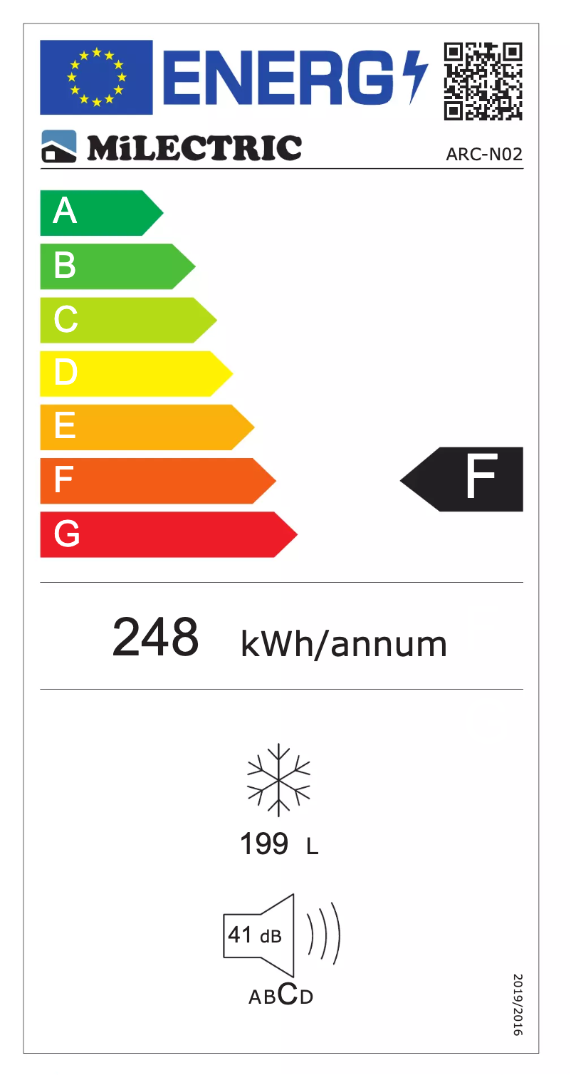 Page 1 of the manual Energy Label Milectric ARC-N02