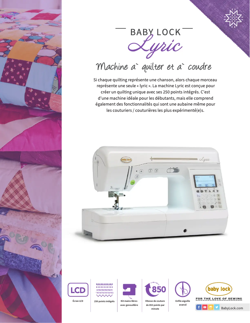 Page 1 of the manual Technical Sheet Baby Lock Lyric