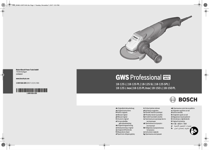 First page image of the manual for GWS 18-150 PL Professional