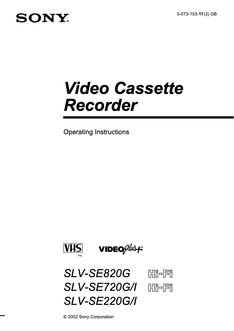 Page 1 of the manual User Manual Sony SLV-SE220G