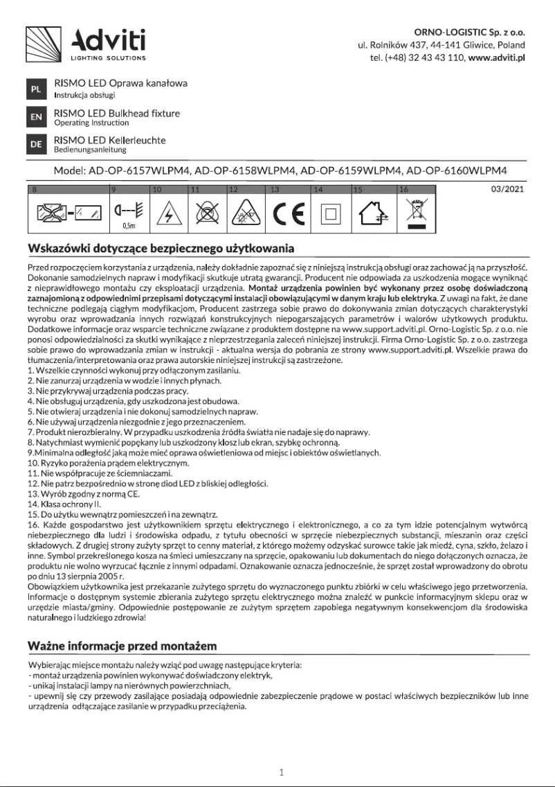 First page image of the manual for AD-OP-6158WLPM4