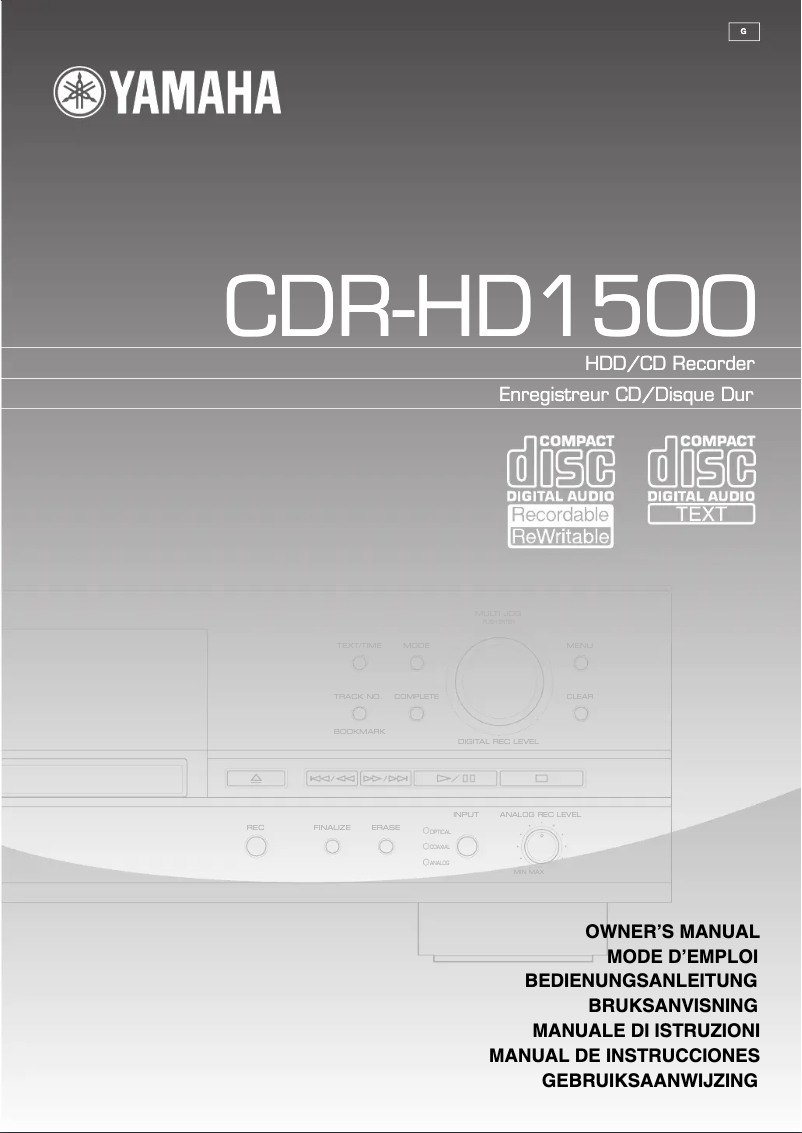 First page image of the manual for CDR-HD1500