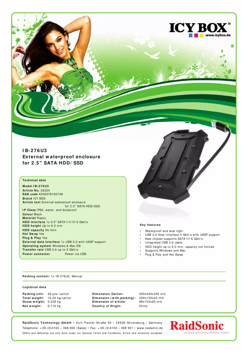 Page 1 of the manual Technical Sheet Icy Box IB-276U3