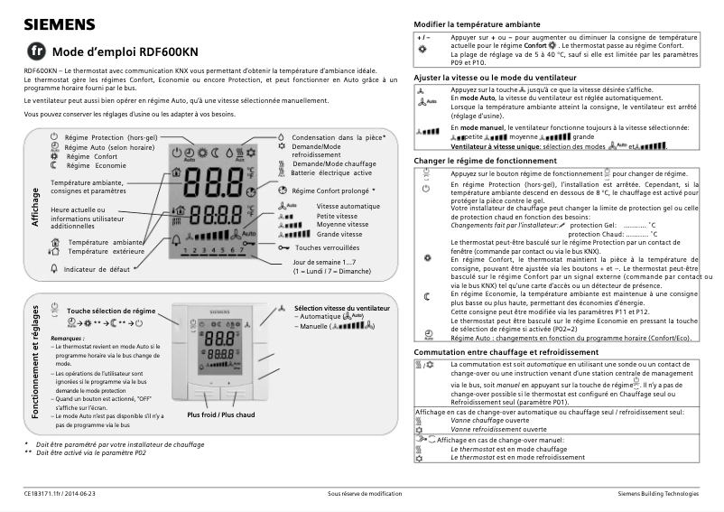 Page 1 of the manual User Manual Siemens RDF600KN
