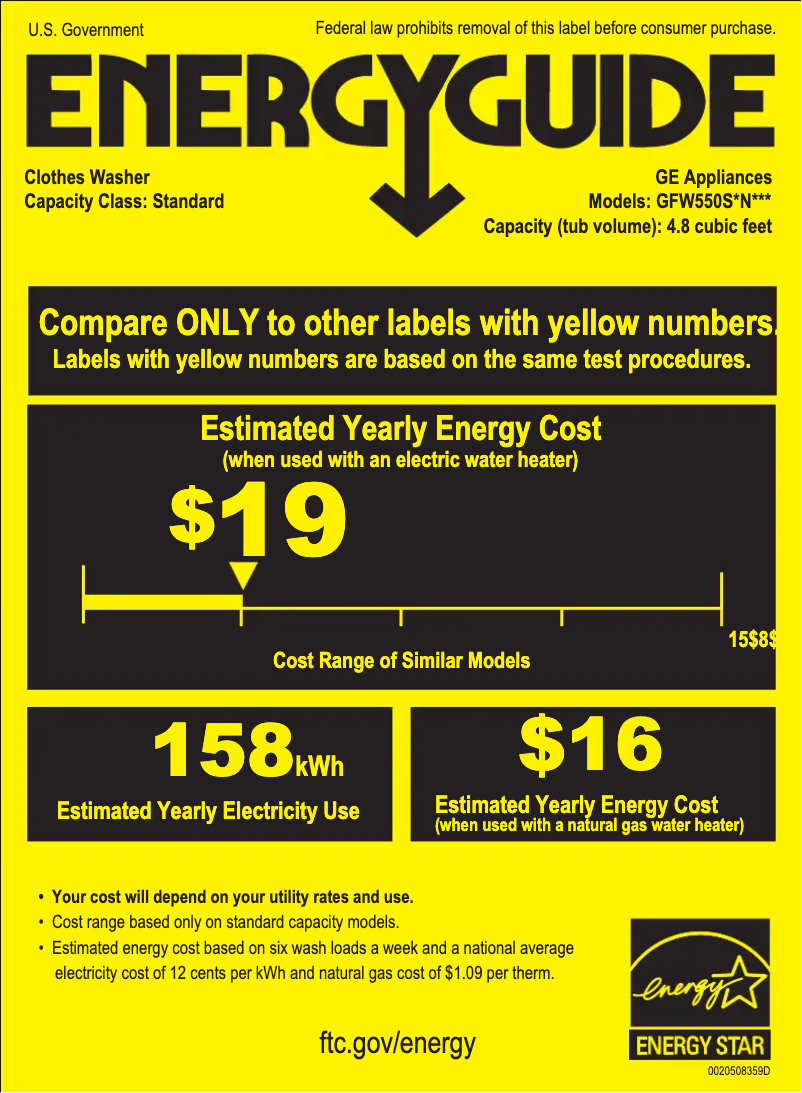 Page 1 of the manual Energy Label GE GFW550SSNWW