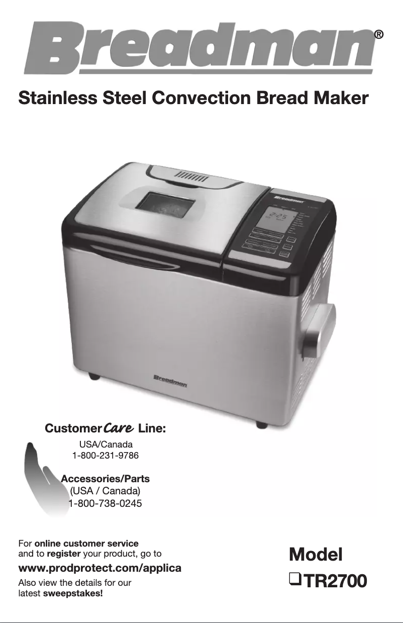 Page 1 of the manual User Manual Breadman TR2700