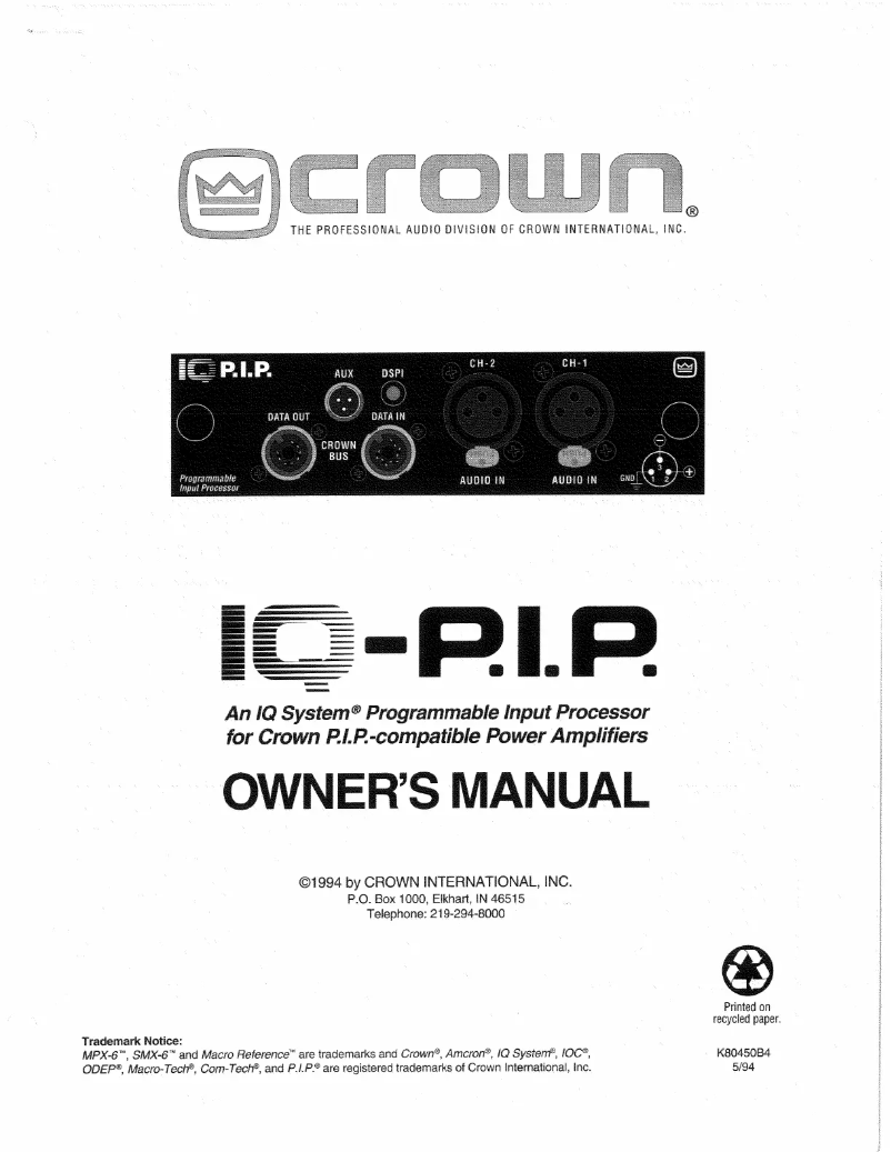 Page 1 of the manual User Manual Crown IQ-PIP