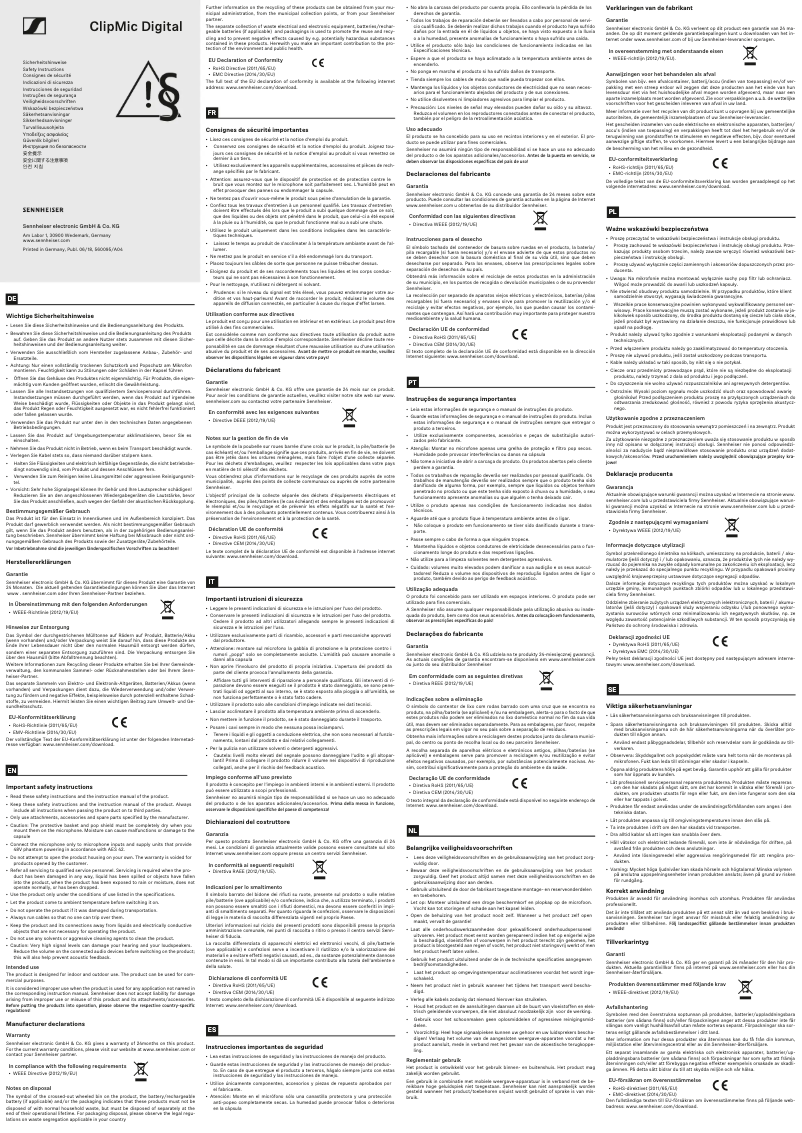 Page 1 of the manual Safety Instructions Sennheiser ClipMic Digital