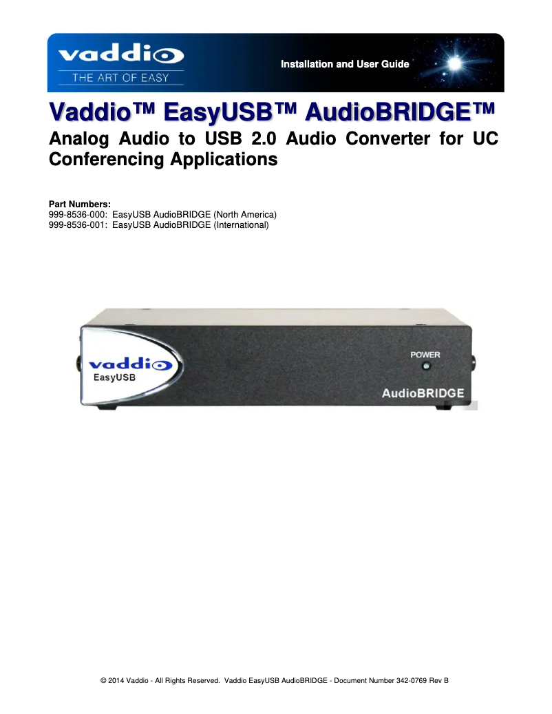 First page image of the manual for EasyUSB AudioBRIDGE