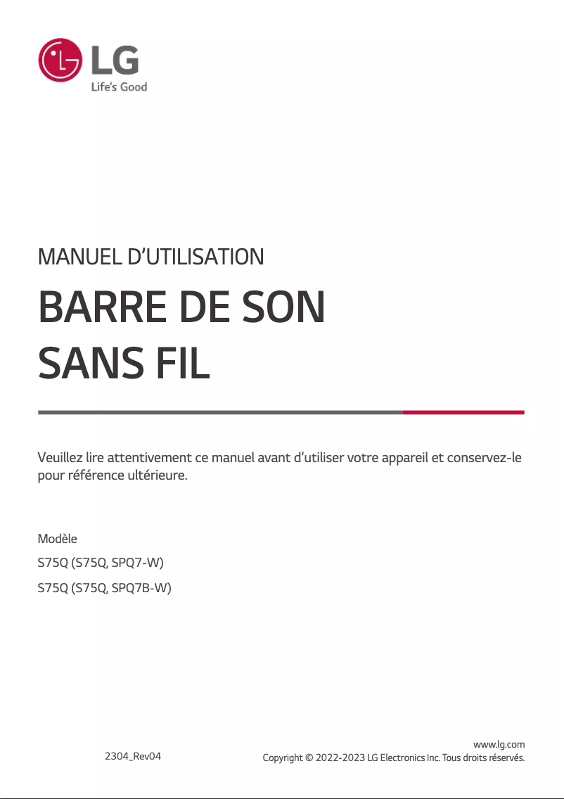 First page image of the manual for S75Q