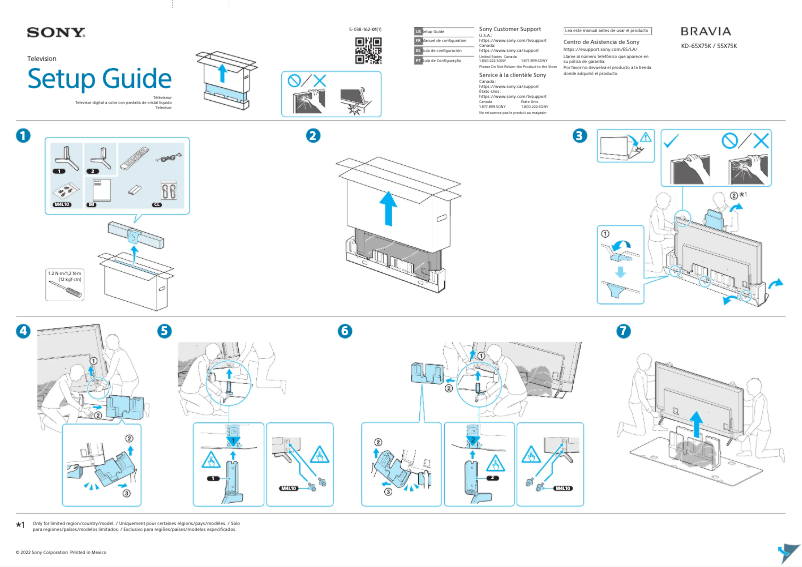 Page 1 of the manual Installation Guide Sony KD-65X75K