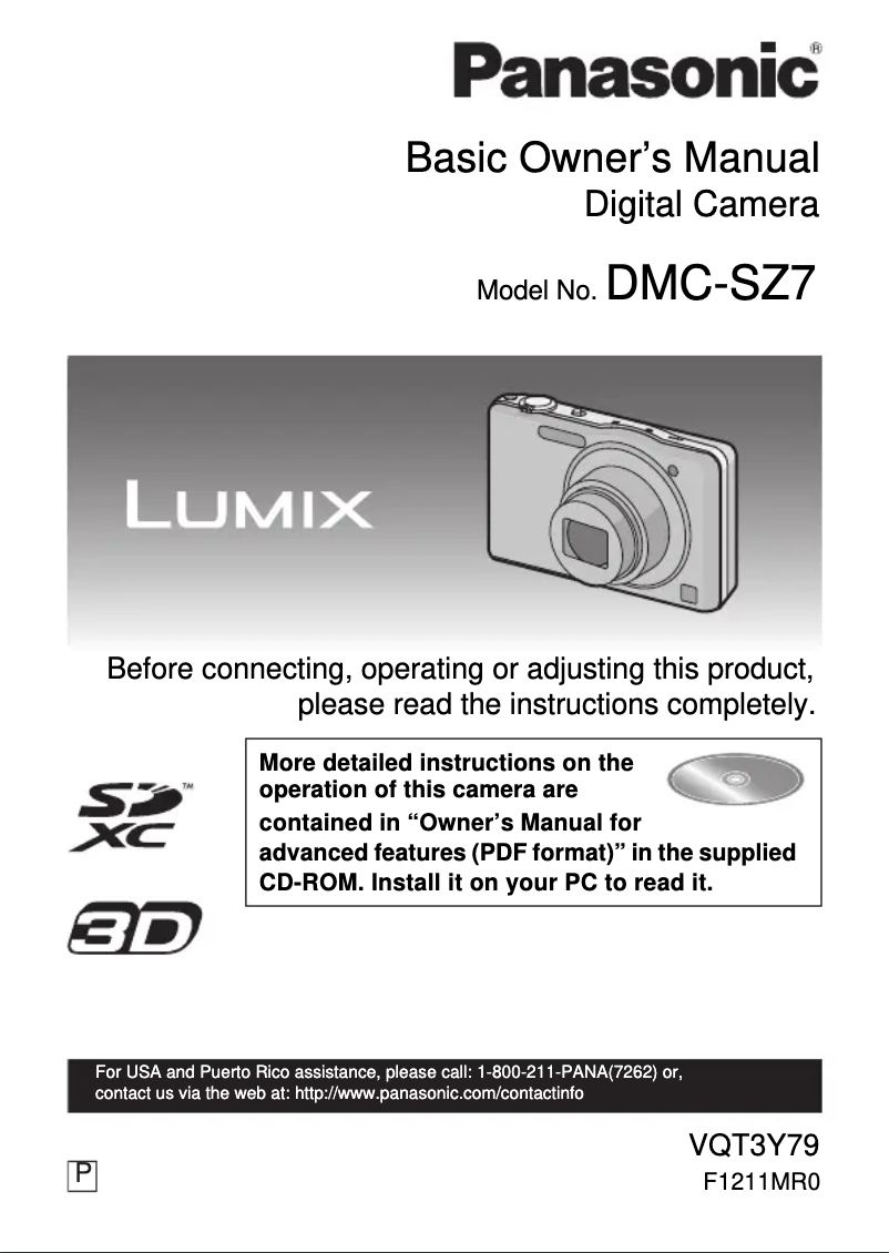 Page 1 of the manual User Manual Panasonic Lumix DMC-SZ7K