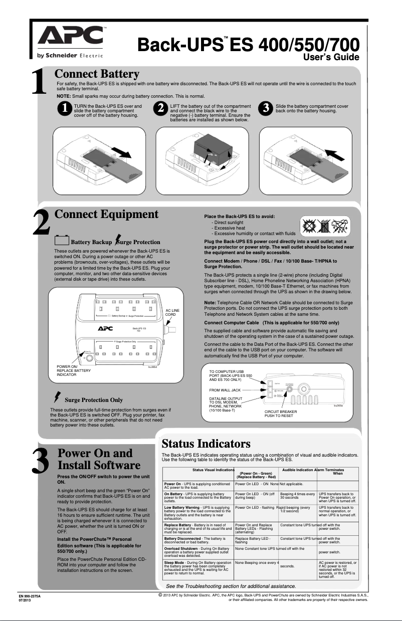 Page 1 of the manual User Manual APC Back-UPS 400