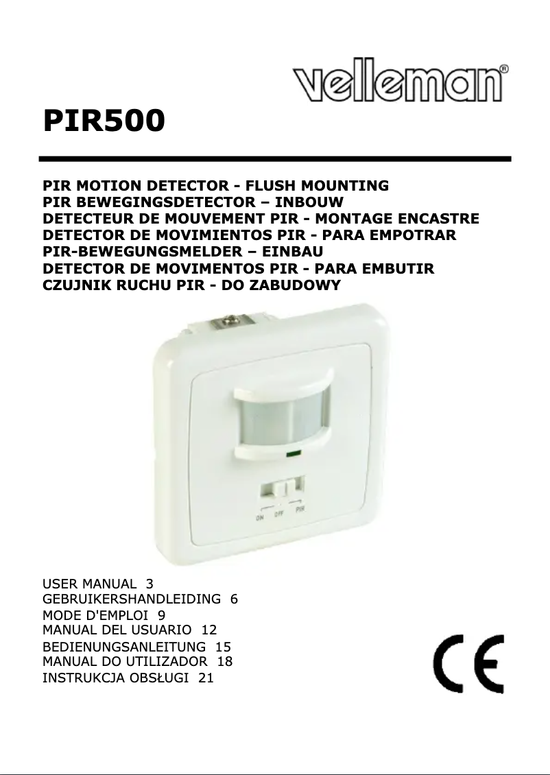 First page image of the manual for PIR500