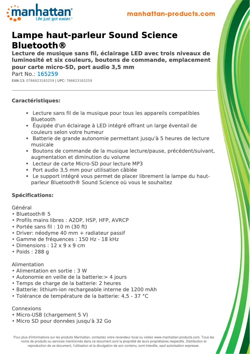 Page 1 of the manual Technical Sheet Manhattan 165259