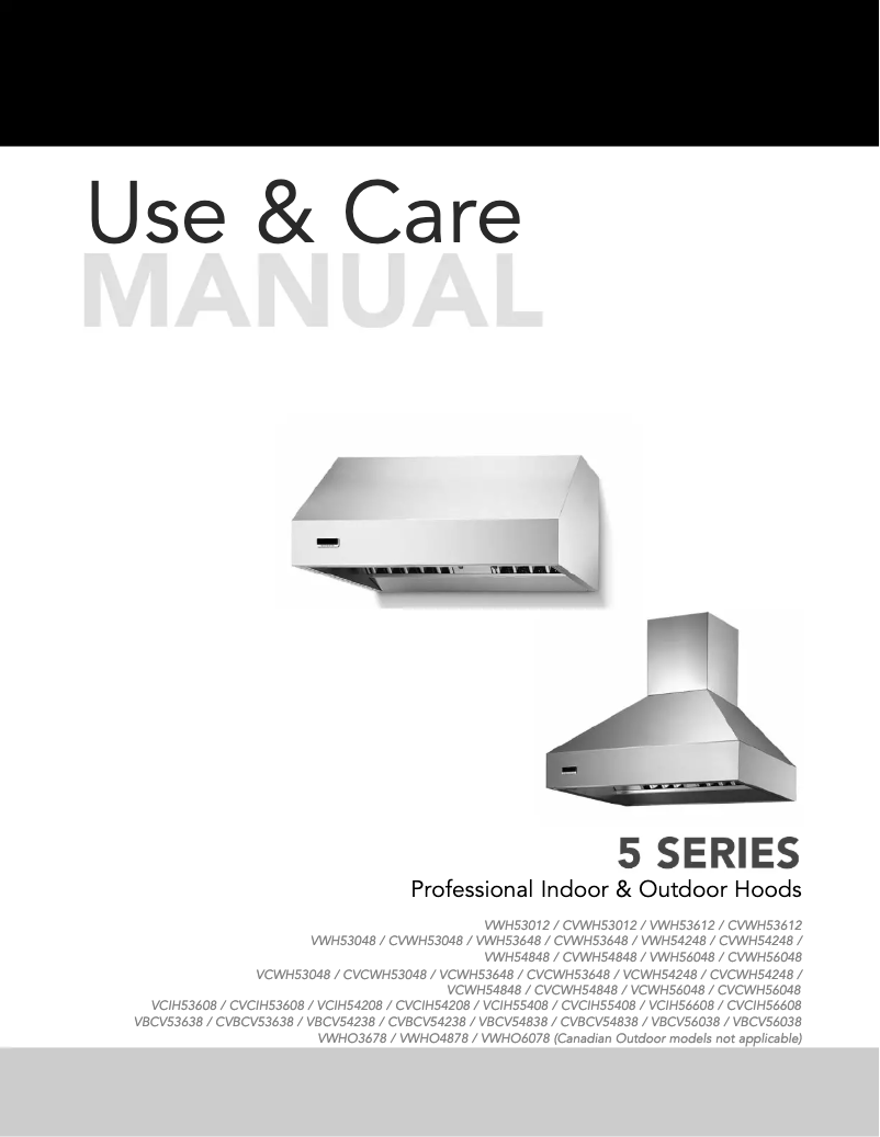 First page image of the manual for VWH536481SS