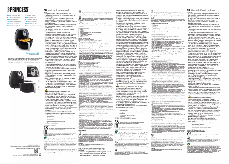 Page 1 of the manual User Manual Princess Digital Aerofryer XL 182022