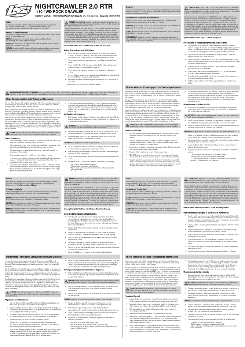 First page image of the manual for Night Crawler 2.0 RTR