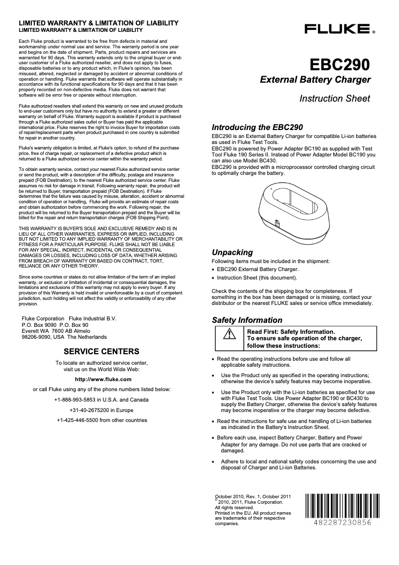 Page 1 of the manual Instructions / Assembly Fluke ScopeMeter 190-062