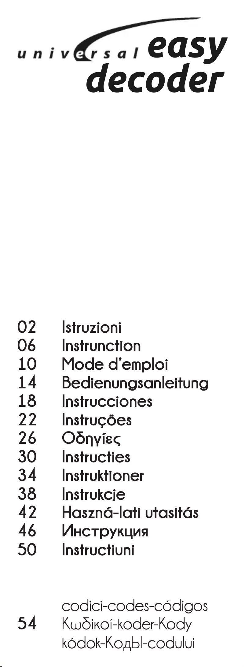 First page image of the manual for Universal Easy Decoder
