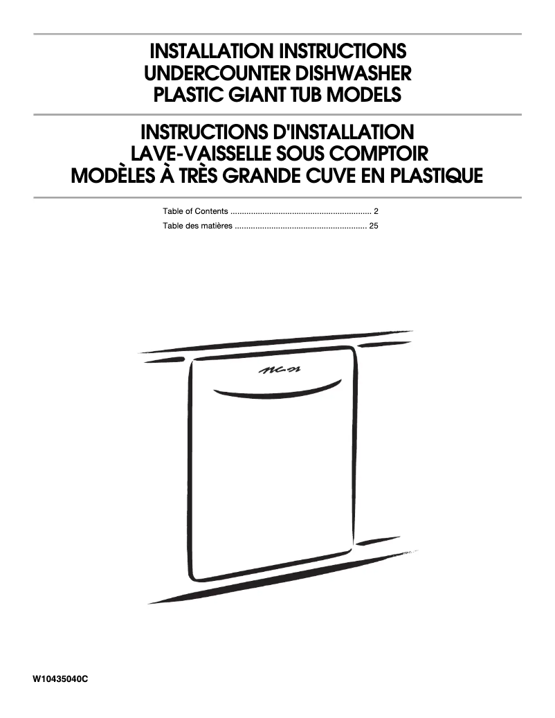Page 1 of the manual Instructions / Assembly Whirlpool WDF540PADM