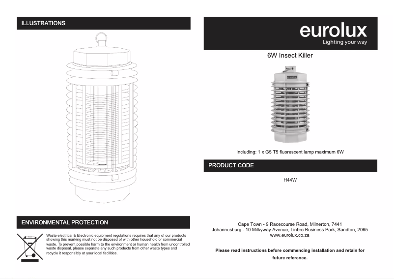Page 1 of the manual User Manual Eurolux H44W