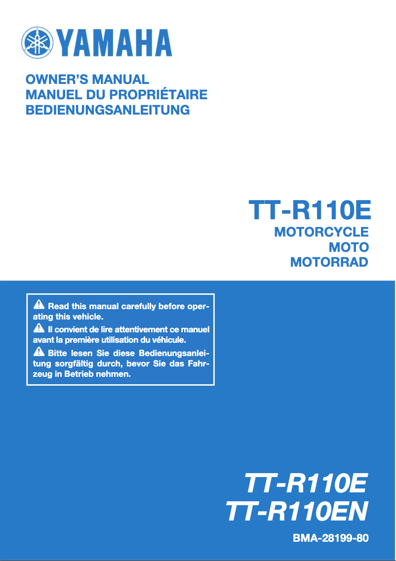 Page 1 of the manual User Manual Yamaha TT-R110E (2022)