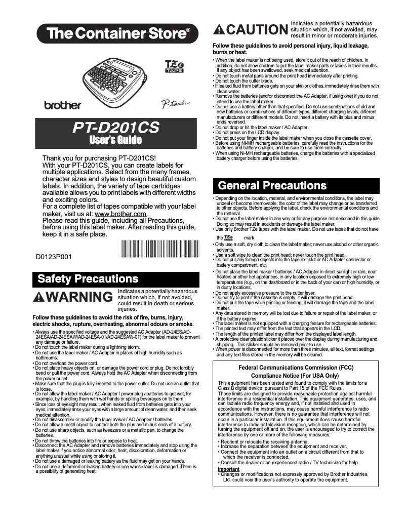Page 1 of the manual User Manual Brother P-touch PT-D201CS