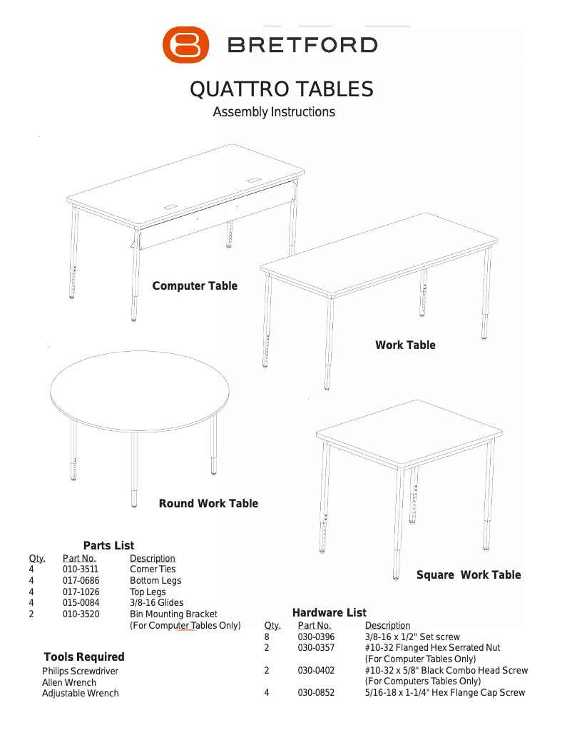 Page 1 of the manual User Manual Bretford Quattro Activity QWT3642-GMQ
