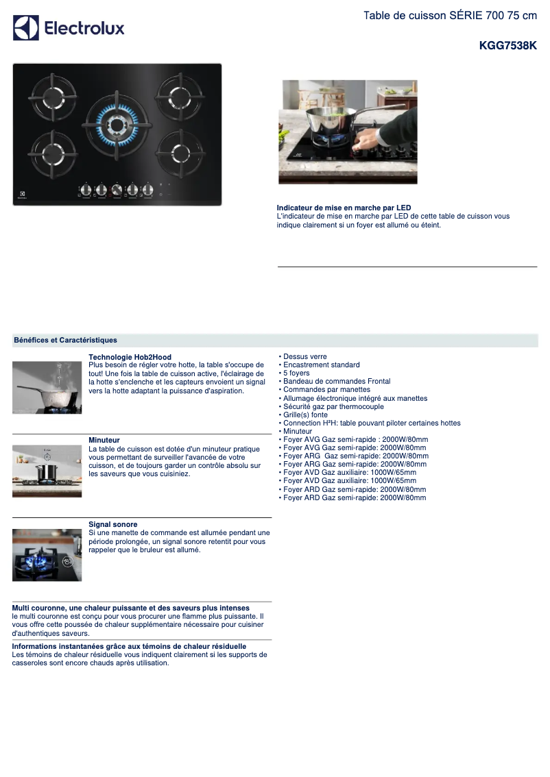 Page 1 of the manual Technical Sheet Electrolux KGG7538K