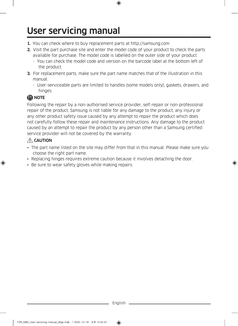Page 1 of the manual User Manual Samsung RF62HEPN