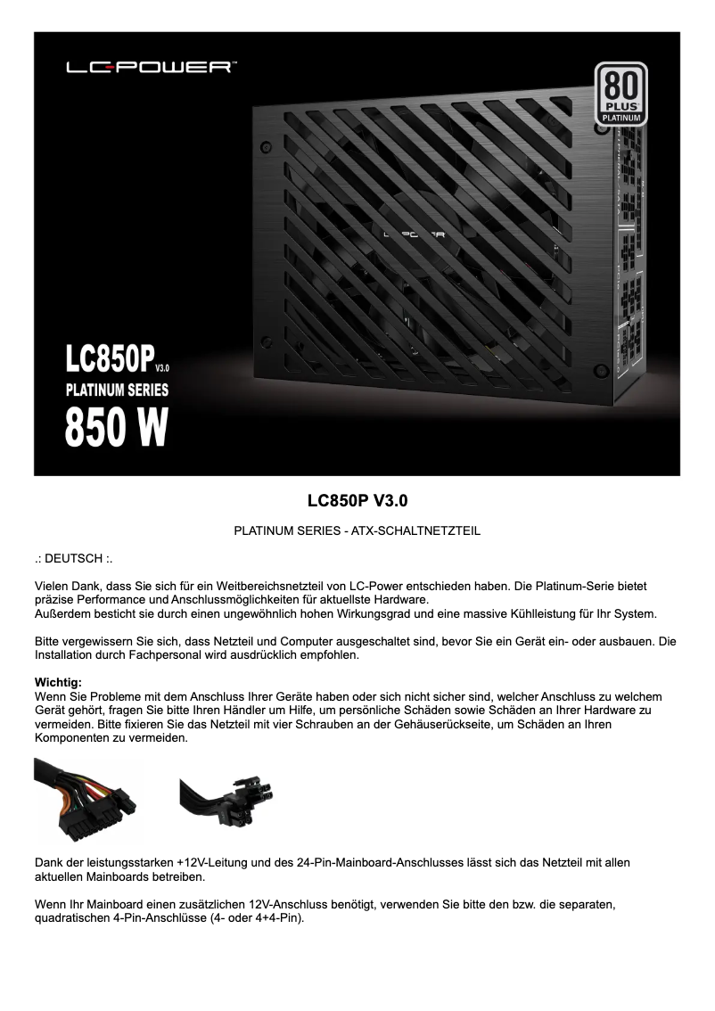 First page image of the manual for LC850P V3.0