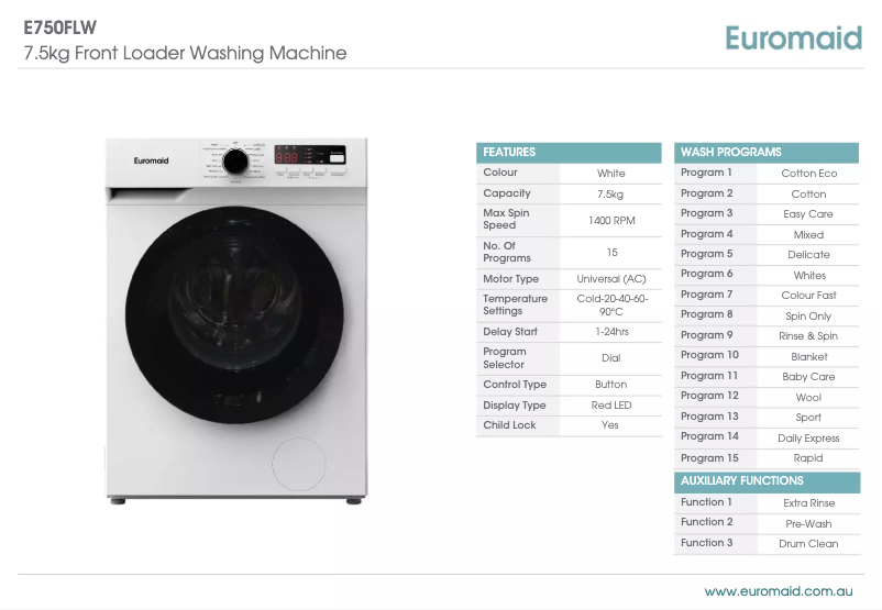 Page 1 of the manual Technical Sheet Euromaid E750FLW