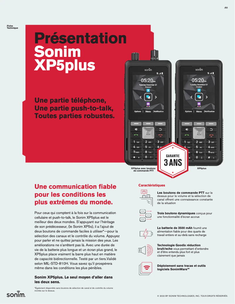 Page 1 of the manual Technical Sheet Sonim XP5plus