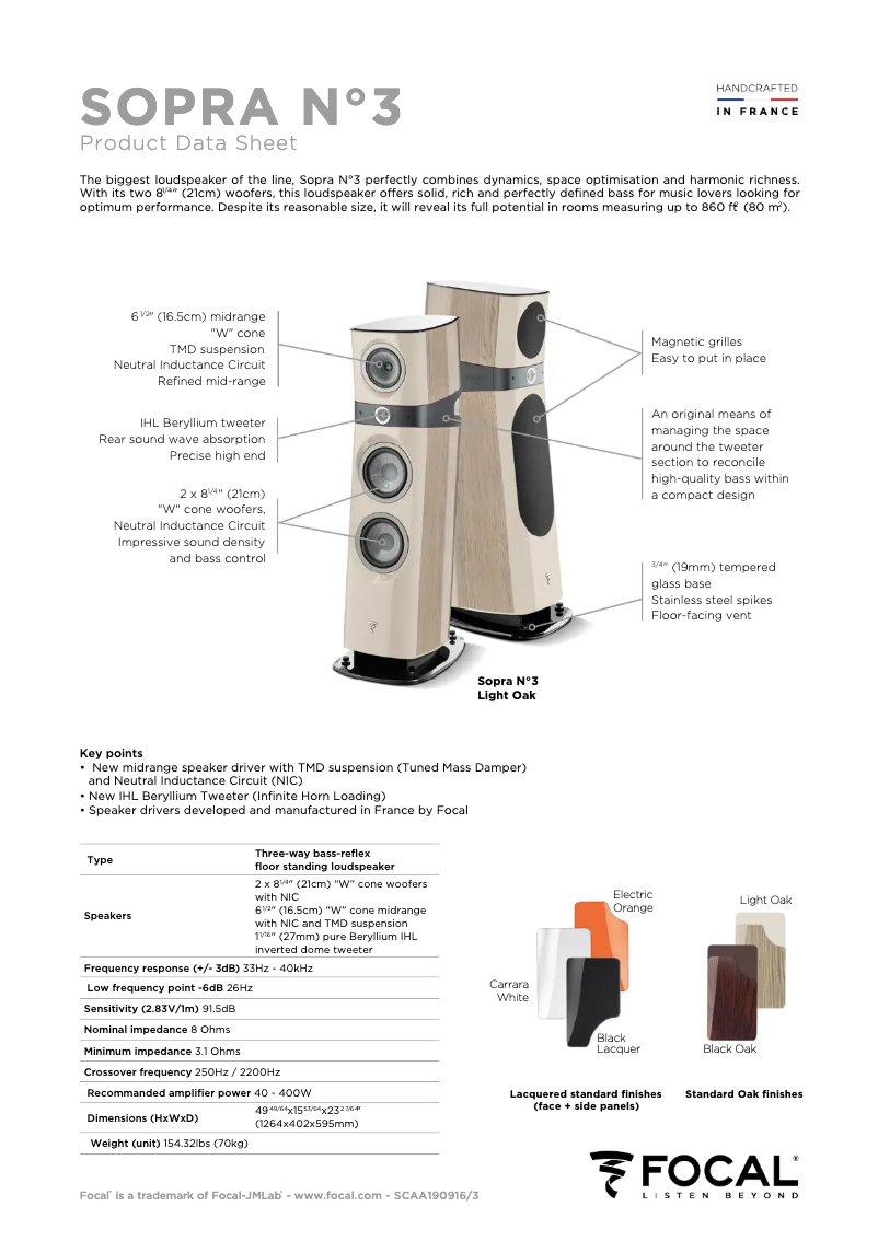 Page 1 of the manual Technical Sheet Focal Sopra 3