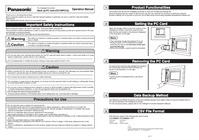 Page 1 of the manual User Manual Panasonic CZ-CBPCC2