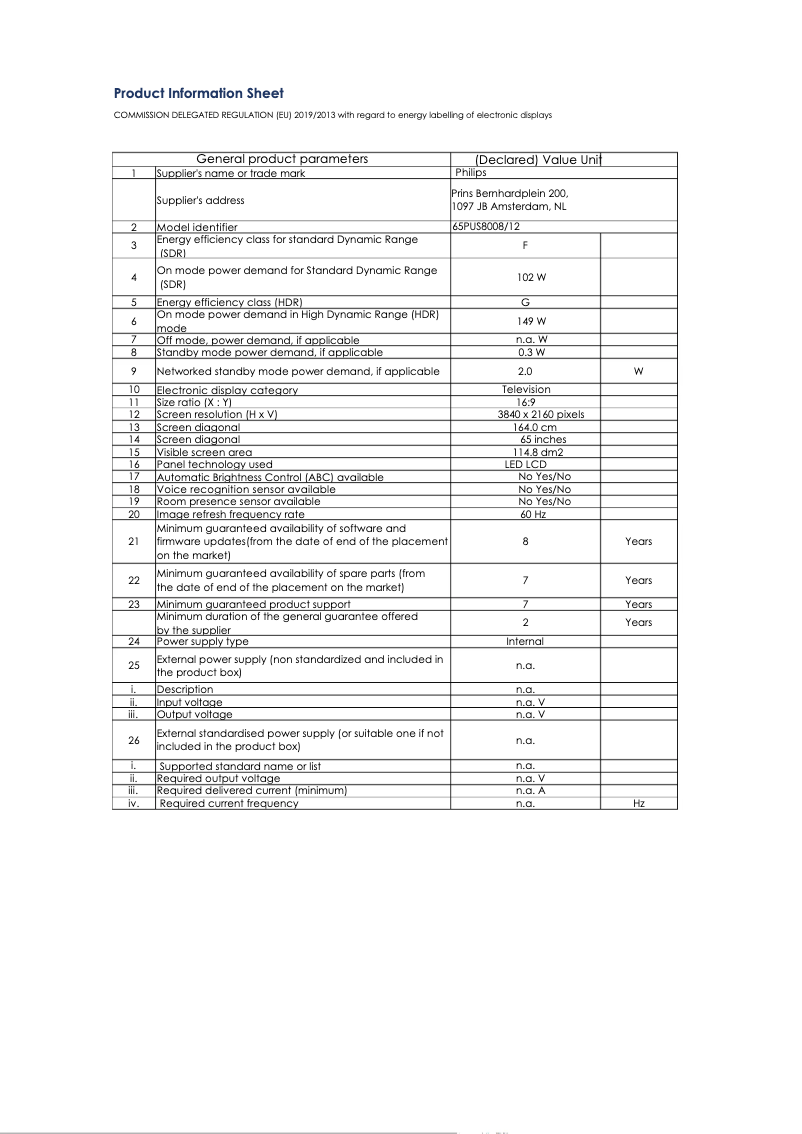 First page image of the manual for 65PUS8008