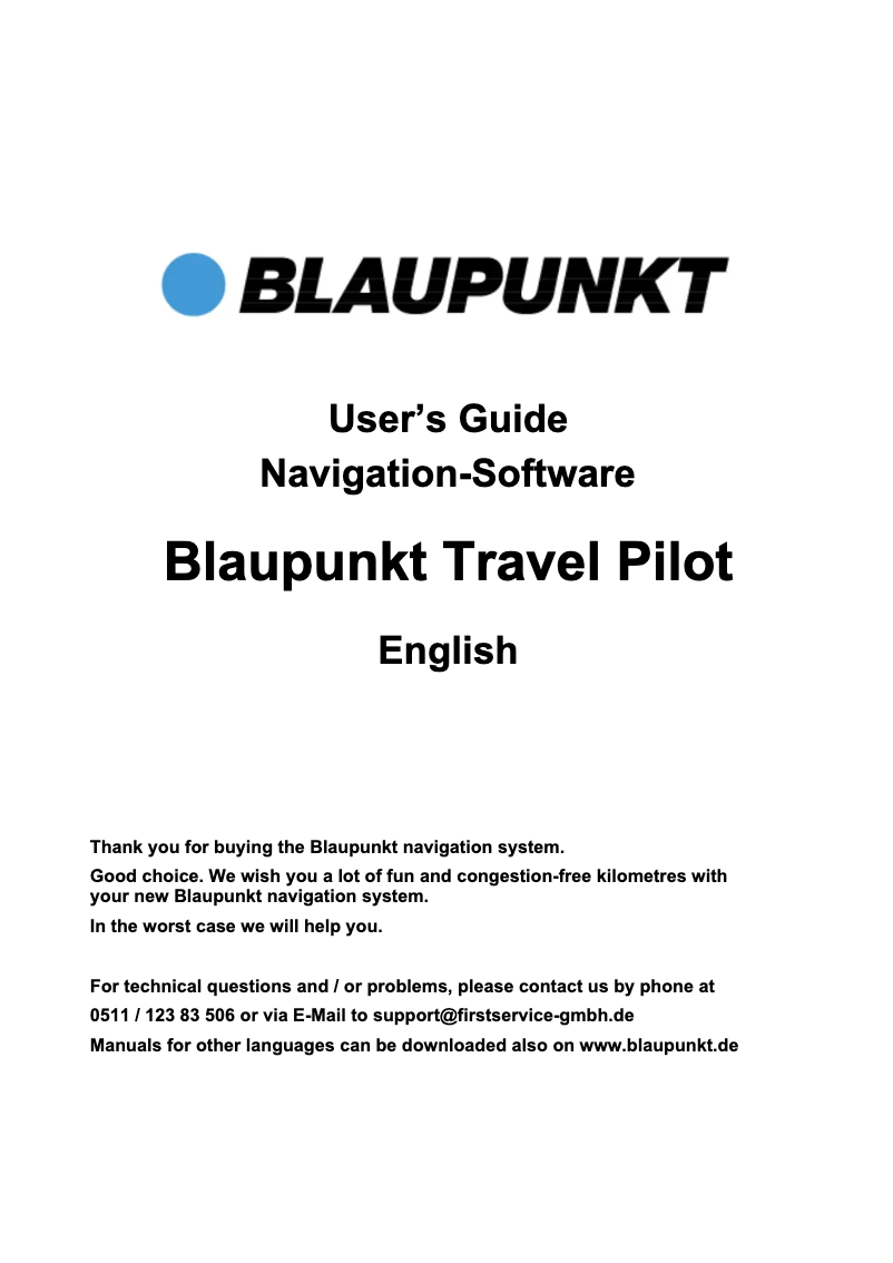 Page 1 de la notice Manuel utilisateur Blaupunkt Travelpilot 50T LMU